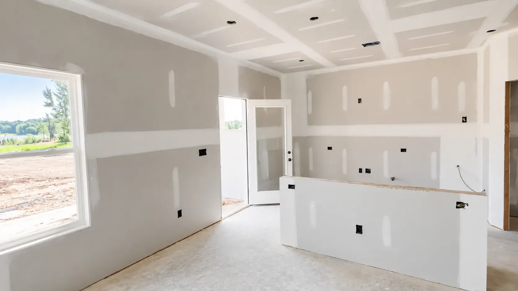 Plaster and drywall stage inside a renovated home