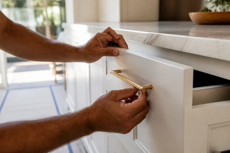 Cabinetry hardware and installation detail concept