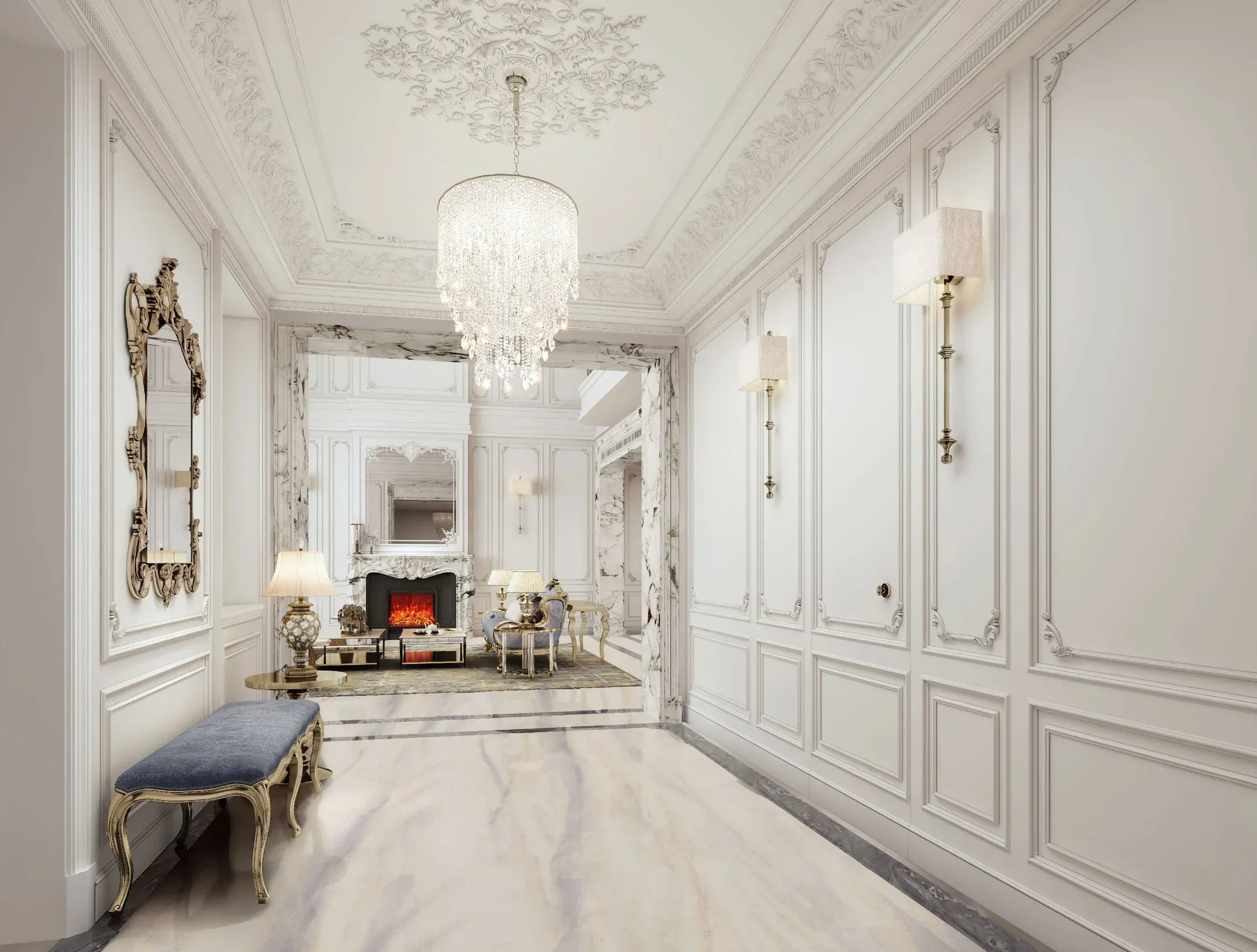 Multi-level luxury residence entrance foyer, interior proposal