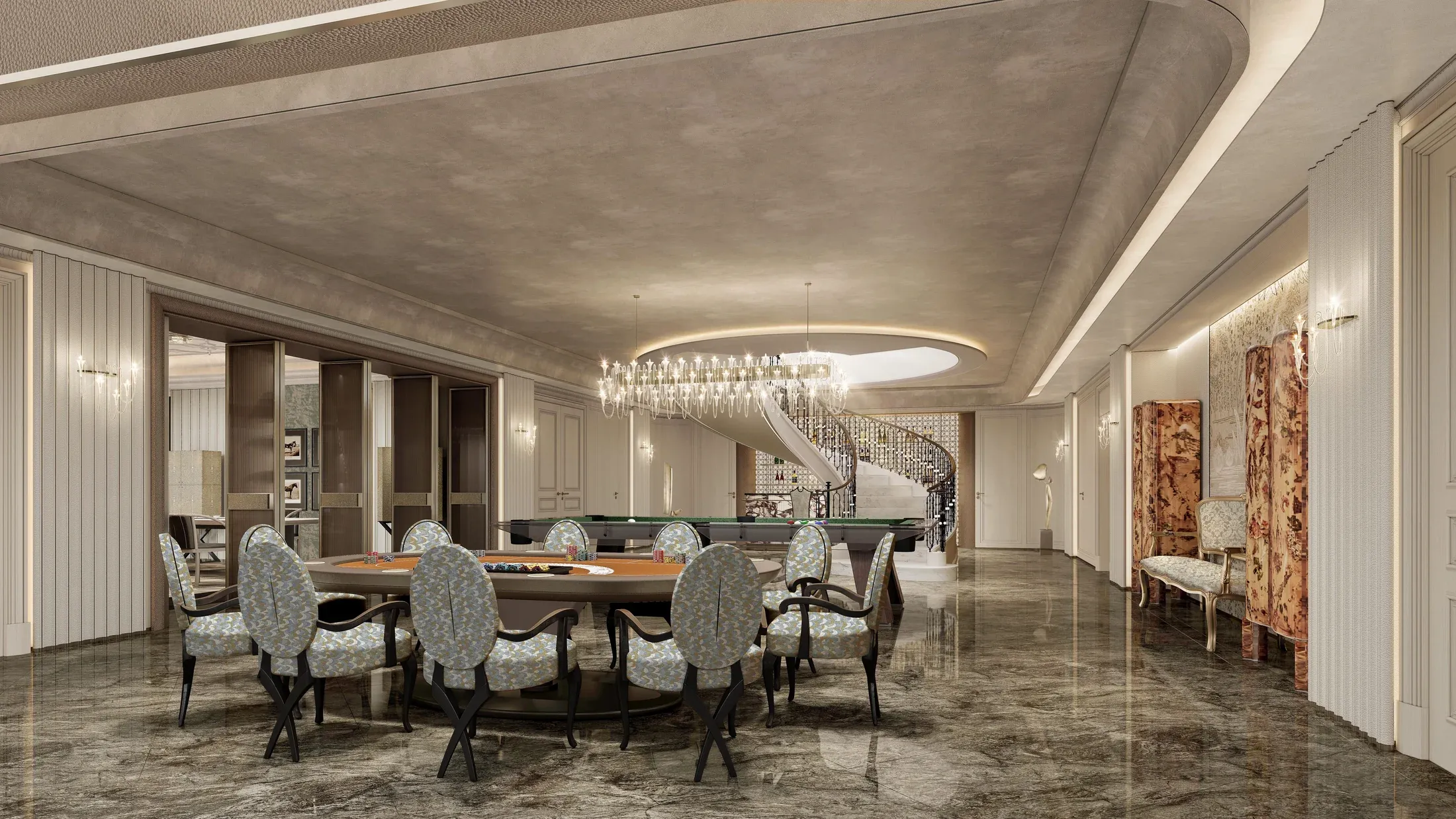 Multi-level luxury residence entertainment lounge, interior proposal