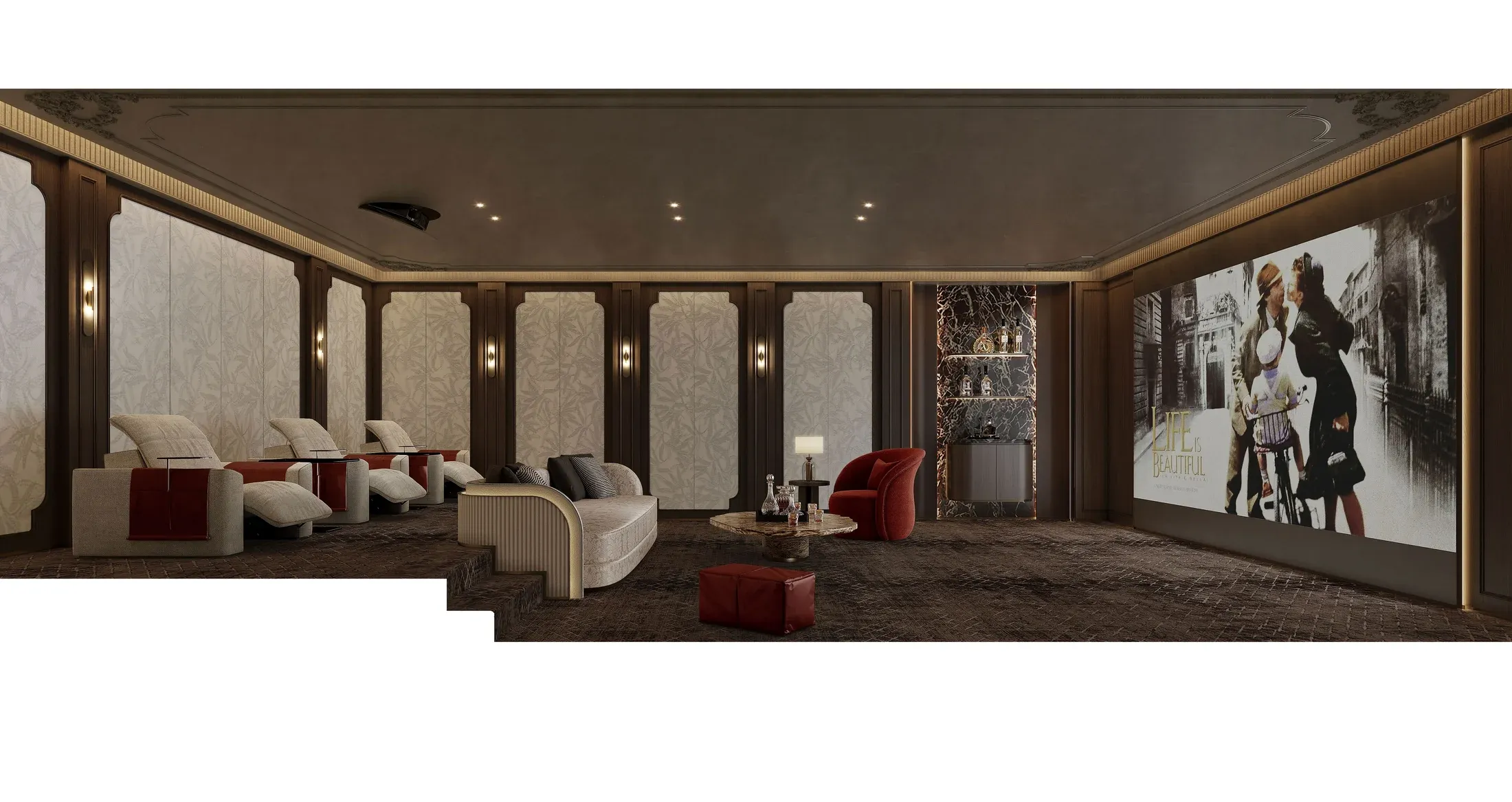 Multi-level luxury residence private cinema, interior proposal