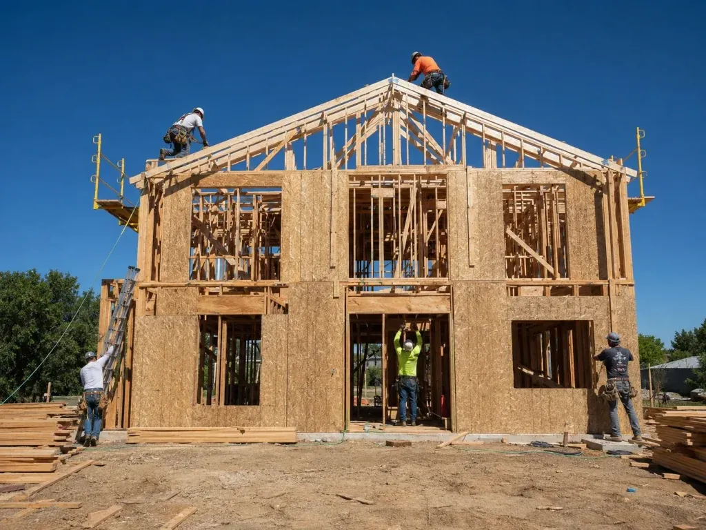 Roof framing concept showing new rafters and ridge connection