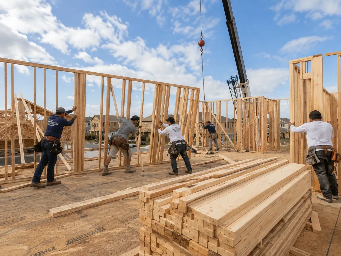 Wall framing for a detached backyard office ADU under construction