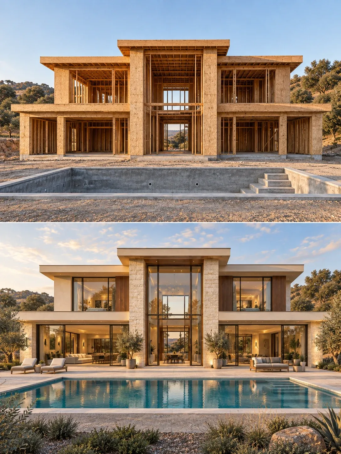 Pool Courtyard & Rear Elevation paired design concepts