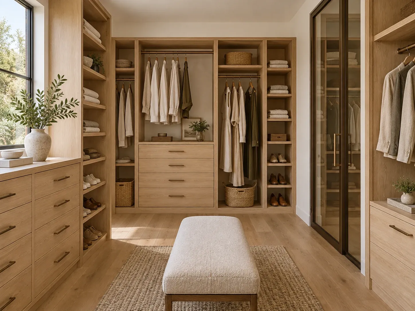 White oak wardrobe and storage design concept